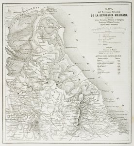 1862年に公開された「ユニバーサルミュージアム」からの1862年のメキシコ共和国の居住地域の地図